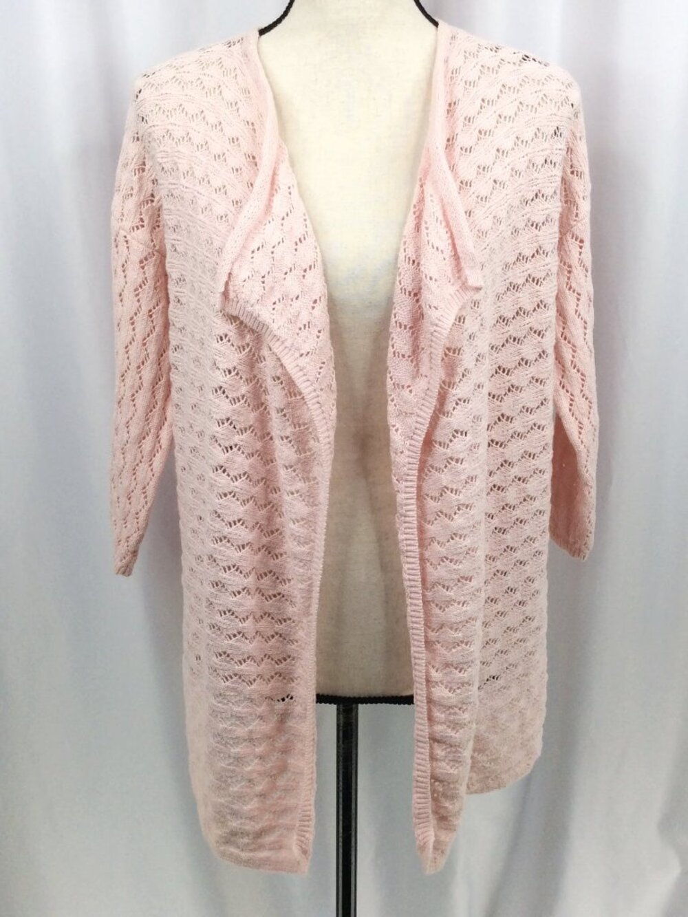 J Jill Pointelle Open Cardigan Sweater Womens Size Small Pink Cotton Linen Blend